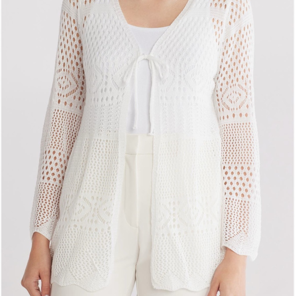 White Open-Knit Bohemian Cardigan